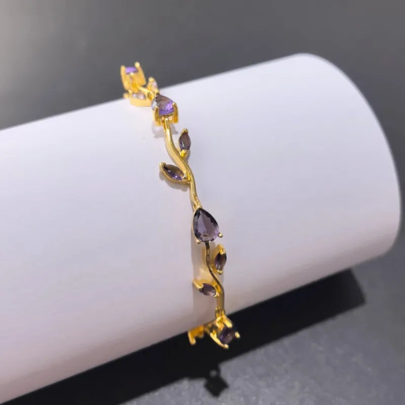 Pulsera de acero 304 con baño de oro 18K y diseño de hojas para mujer - imagen 3