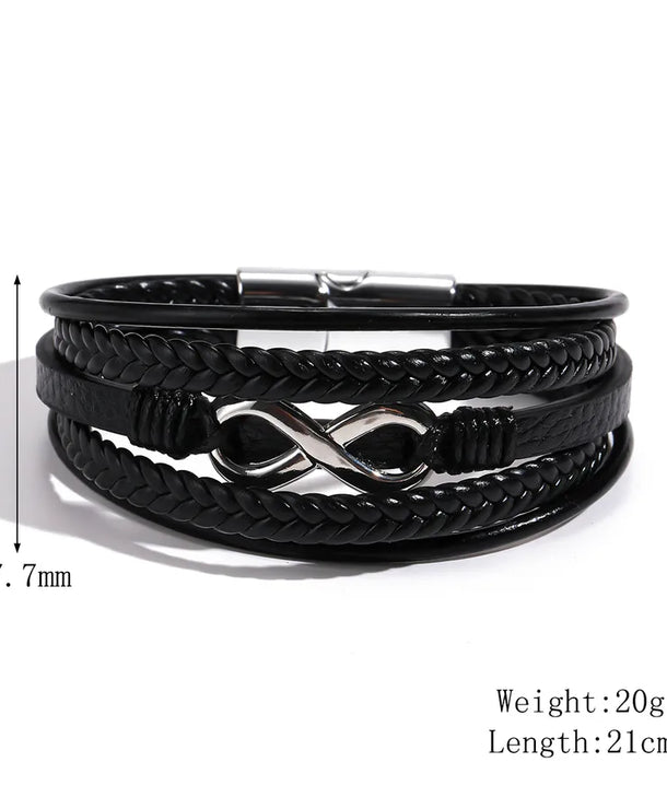 Brazalete punk geométrico para hombre con cadena de piel tejida - imagen 5