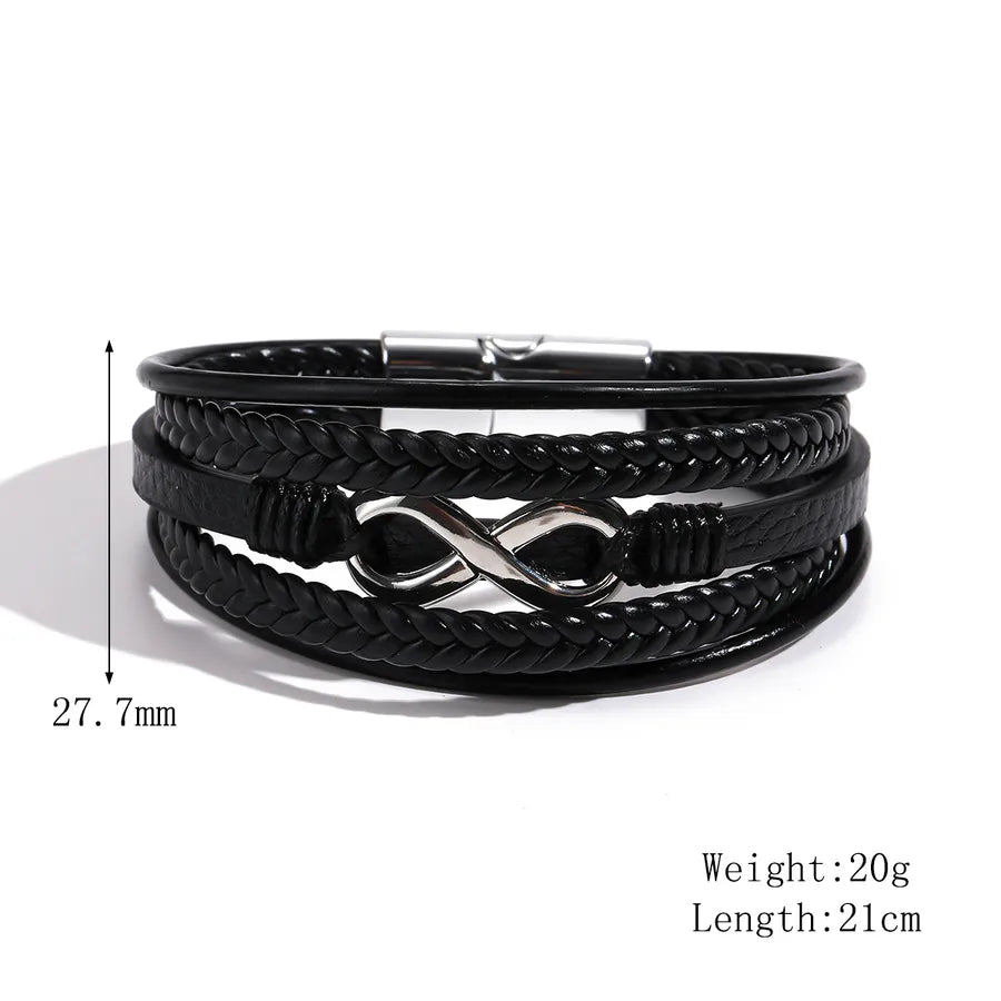 Brazalete punk geométrico para hombre con cadena de piel tejida - imagen 5
