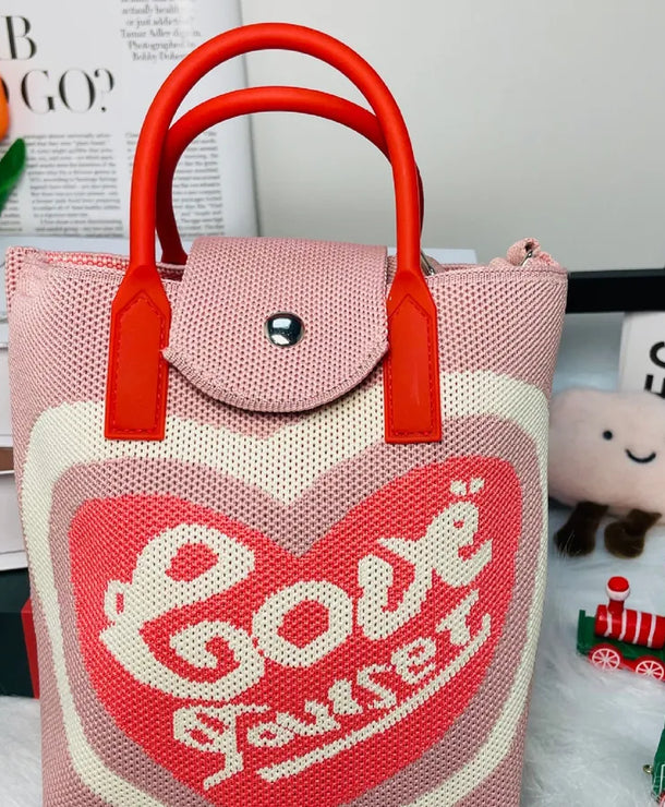 Bolso cruzado tejido con estampado de letras y flores para mujer - imagen 7