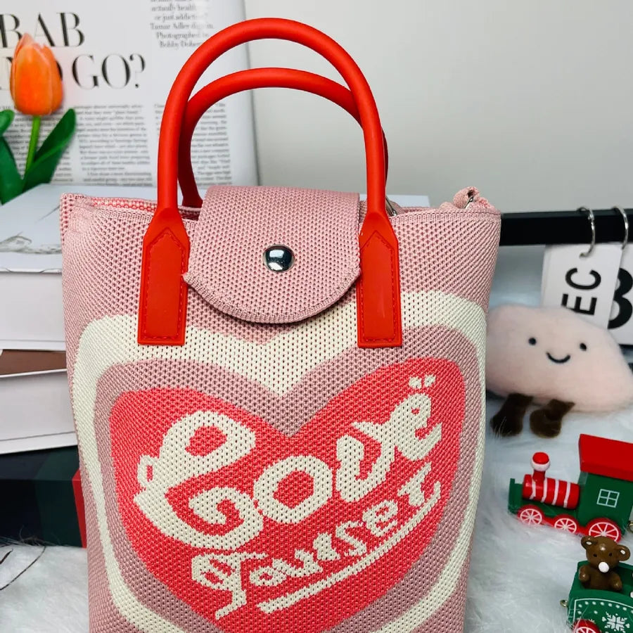 Bolso cruzado tejido con estampado de letras y flores para mujer - imagen 7