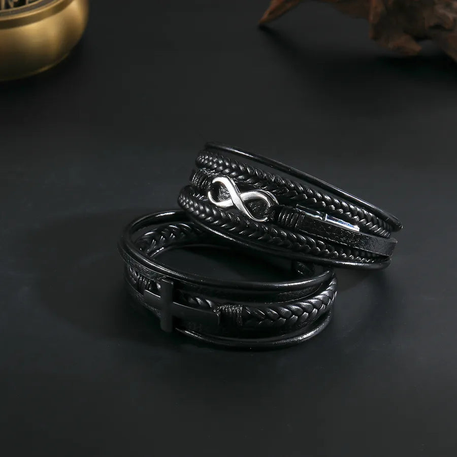Brazalete punk geométrico para hombre con cadena de piel tejida - imagen 2