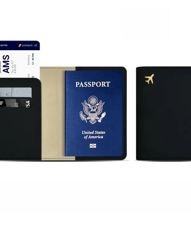 Portapasaportes unisex de piel sintética con diseño calado de avión - imagen 9