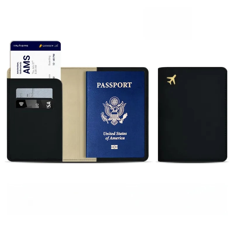 Portapasaportes unisex de piel sintética con diseño calado de avión - imagen 9