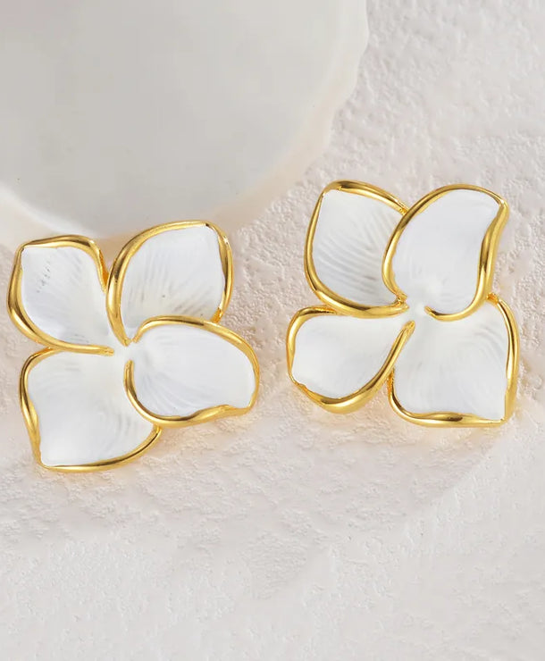 Aretes de botón de acero 304 con baño de oro 18K y diseño de flor - imagen 3