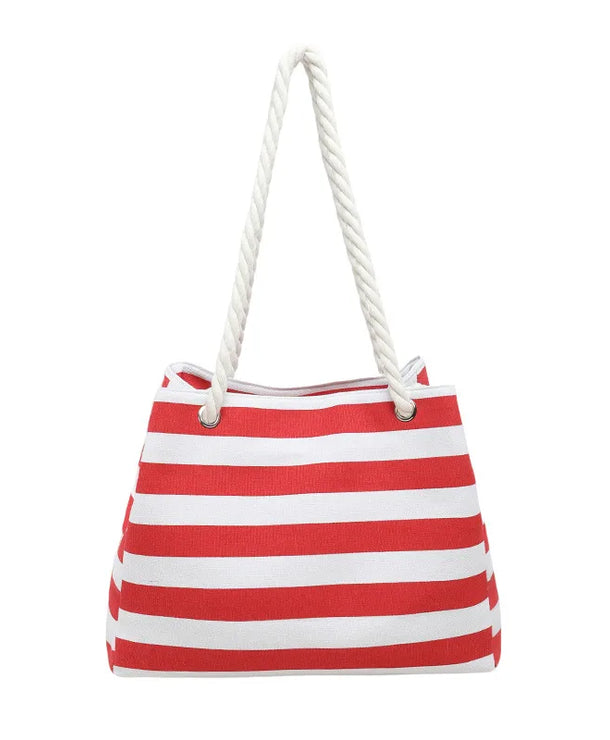 Bolso tote de lona con estampado de rayas y correa bandolera para mujer - imagen 6