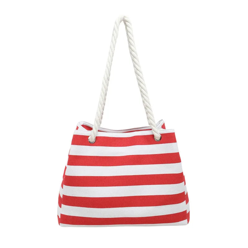 Bolso tote de lona con estampado de rayas y correa bandolera para mujer - imagen 6