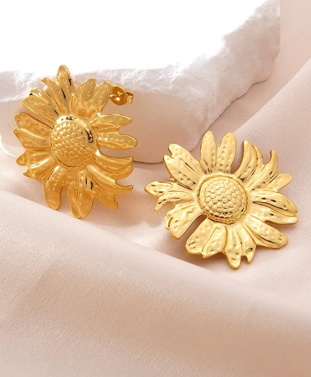 Aretes de botón de acero inoxidable 304 con diseño floral streetwear - imagen 45