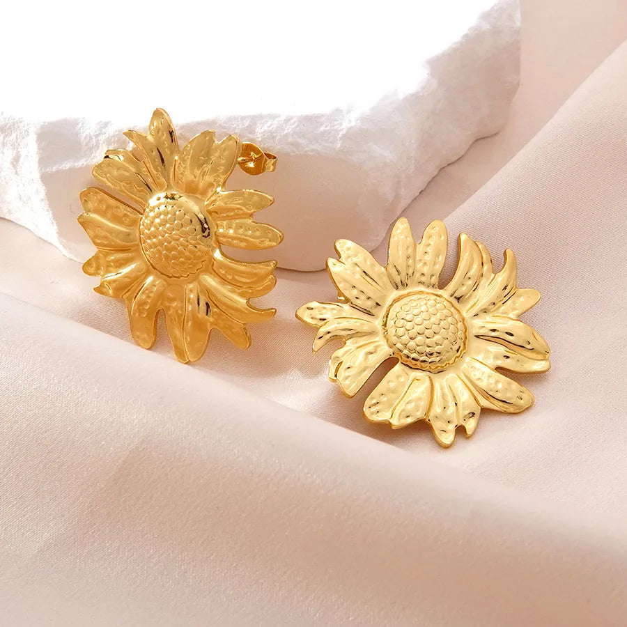 Aretes de botón de acero inoxidable 304 con diseño floral streetwear - imagen 45