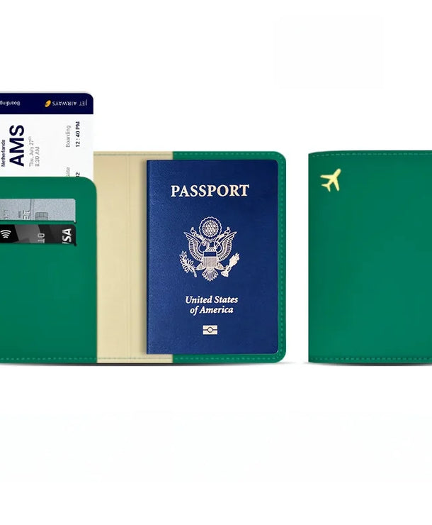 Portapasaportes unisex de piel sintética con diseño calado de avión - imagen 11