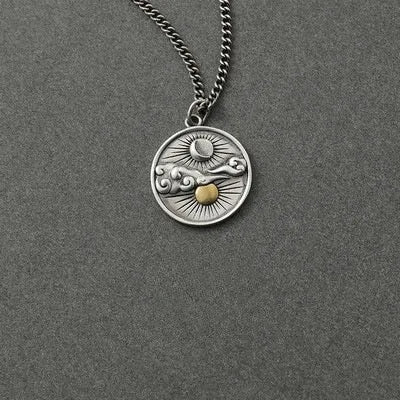 Collar de sol, luna y nubes estilo vintage chapado en plata - imagen 7