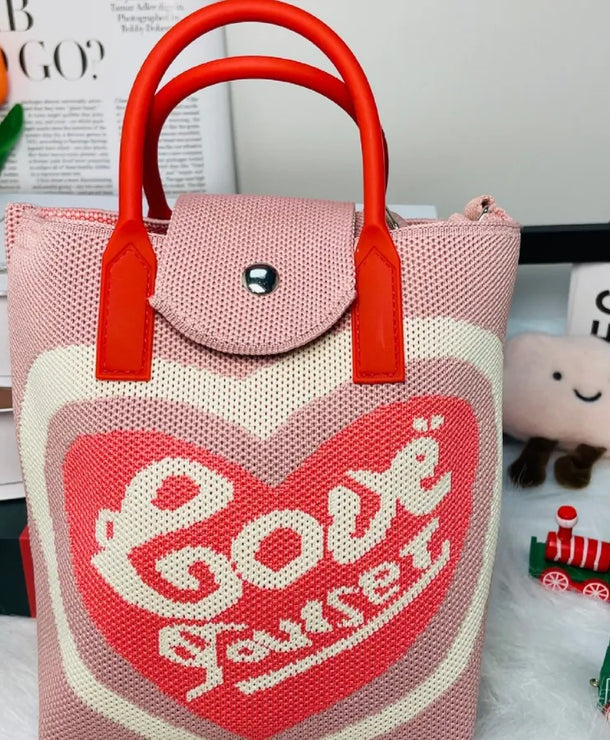 Bolso cruzado tejido con estampado de letras y flores para mujer - imagen 2