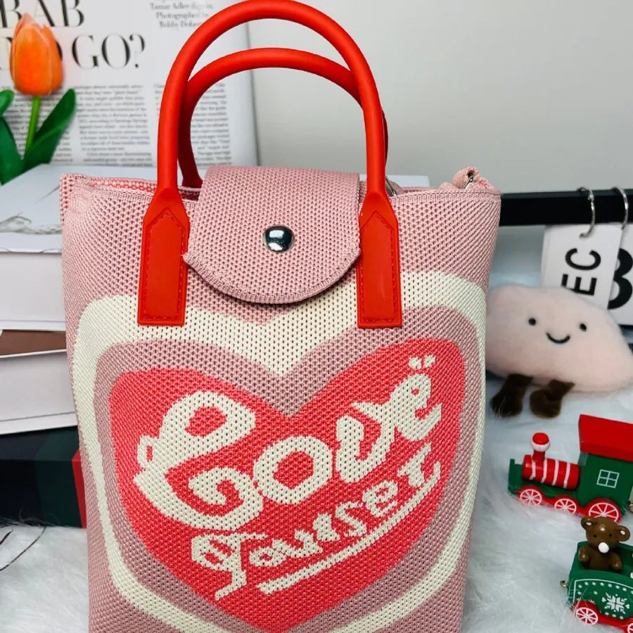 Bolso cruzado tejido con estampado de letras y flores para mujer - imagen 2
