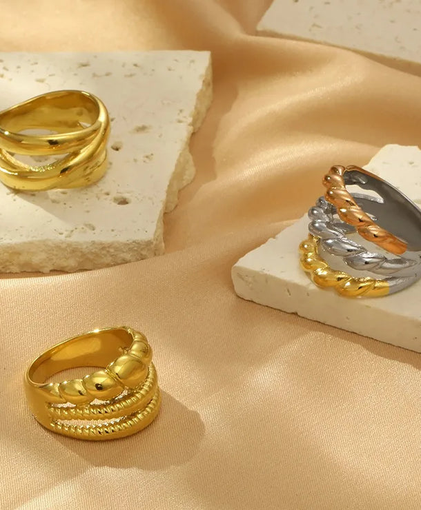 Anillo de acero 304 con baño de oro 18K y diseño geométrico calado - imagen 8