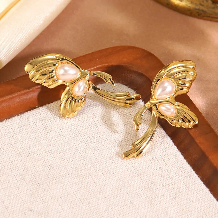 Aretes de acero inoxidable 304 con diseño de mariposa para mujer