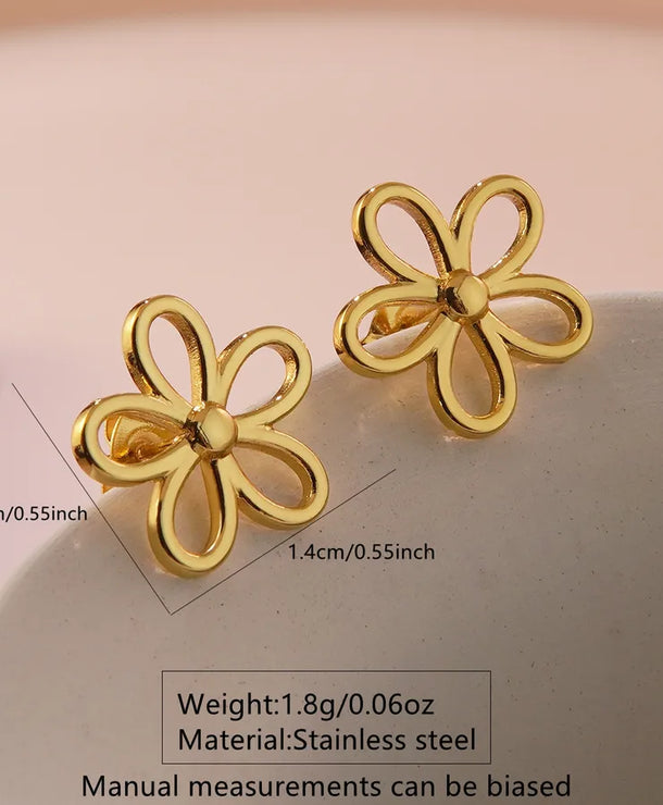 Aretes de botón de acero inoxidable 304 con diseño floral streetwear - imagen 28