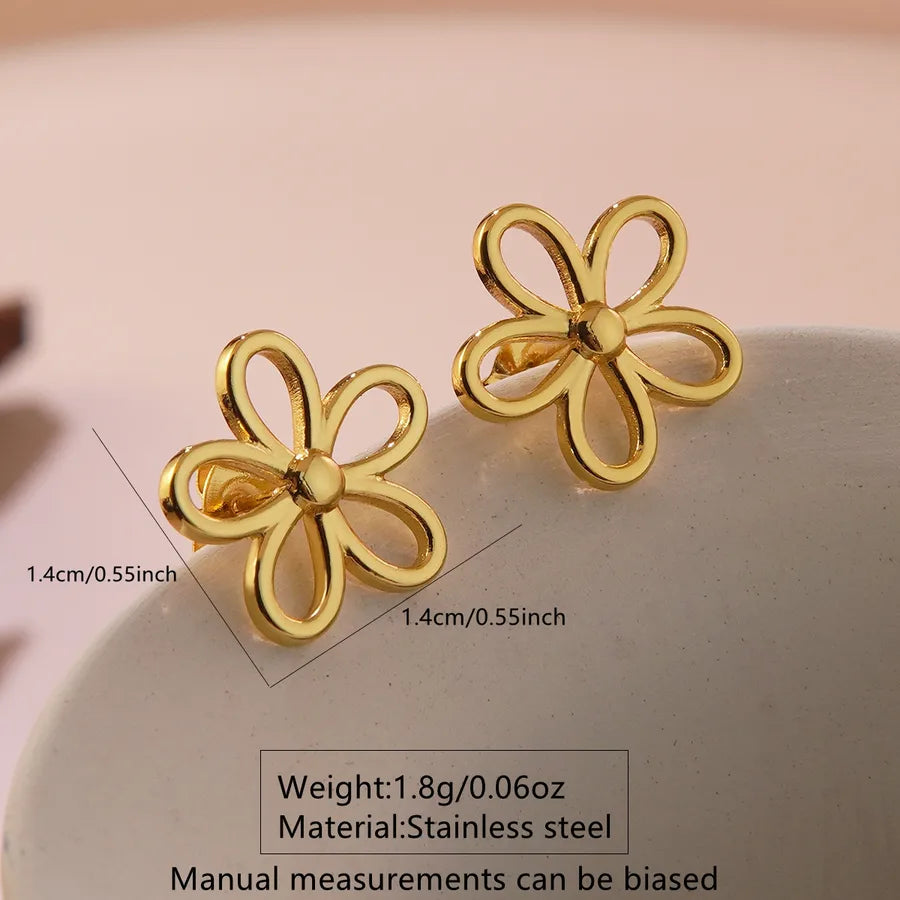 Aretes de botón de acero inoxidable 304 con diseño floral streetwear - imagen 28