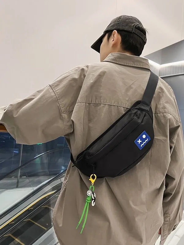 Riñonera de nylon para hombre en color liso, estilo urbano casual - imagen 3
