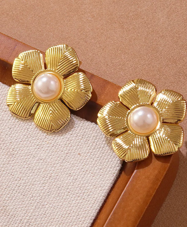 Aretes de botón de acero inoxidable 304 con diseño floral streetwear - imagen 37