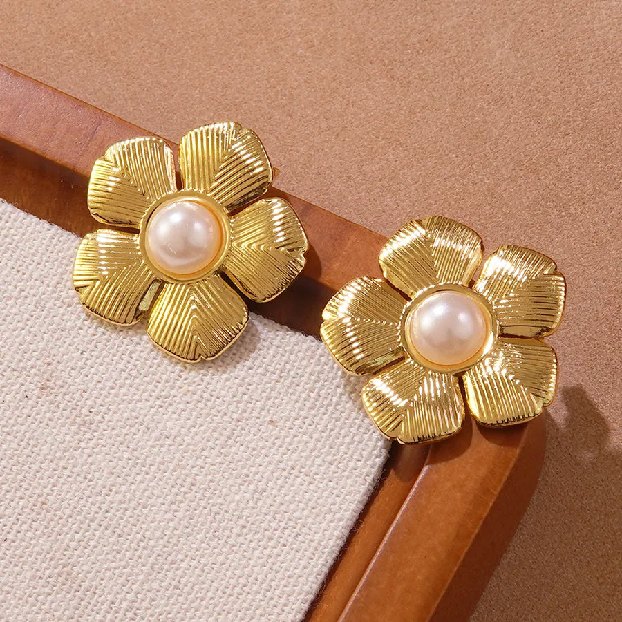 Aretes de botón de acero inoxidable 304 con diseño floral streetwear - imagen 37