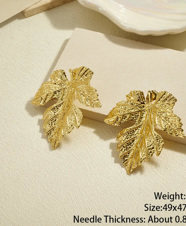 Aretes de botón de acero 304 con diseño de hoja tropical para mujer - imagen 4