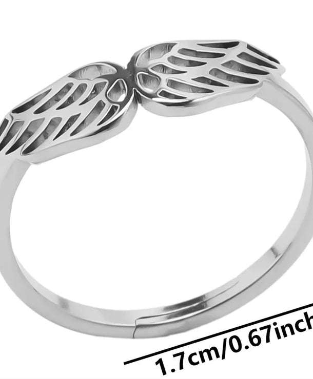 Anillo ajustable de acero 304 con baño de oro 18K y diseño de alas - imagen 6
