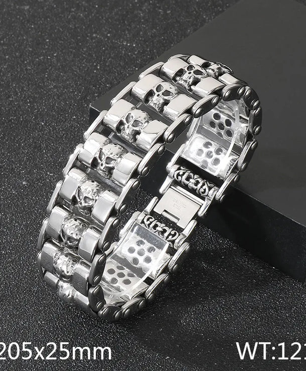 Pulsera de cadena en acero 304 con dije de calavera, hip-hop rock - imagen 11