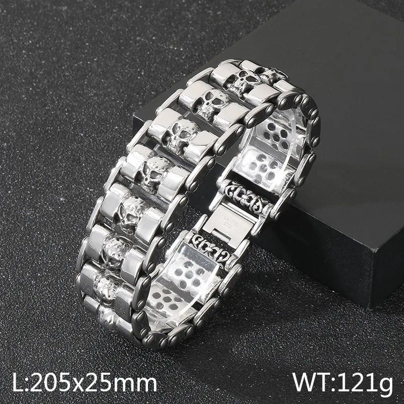 Pulsera de cadena en acero 304 con dije de calavera, hip-hop rock - imagen 11