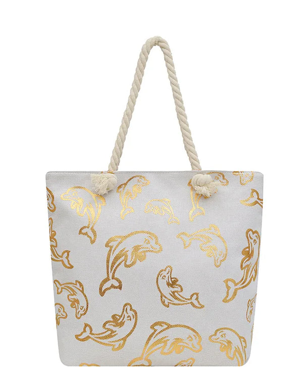 Bolso tote grande de lona con estampado de hojas, lunares y flamencos - imagen 7