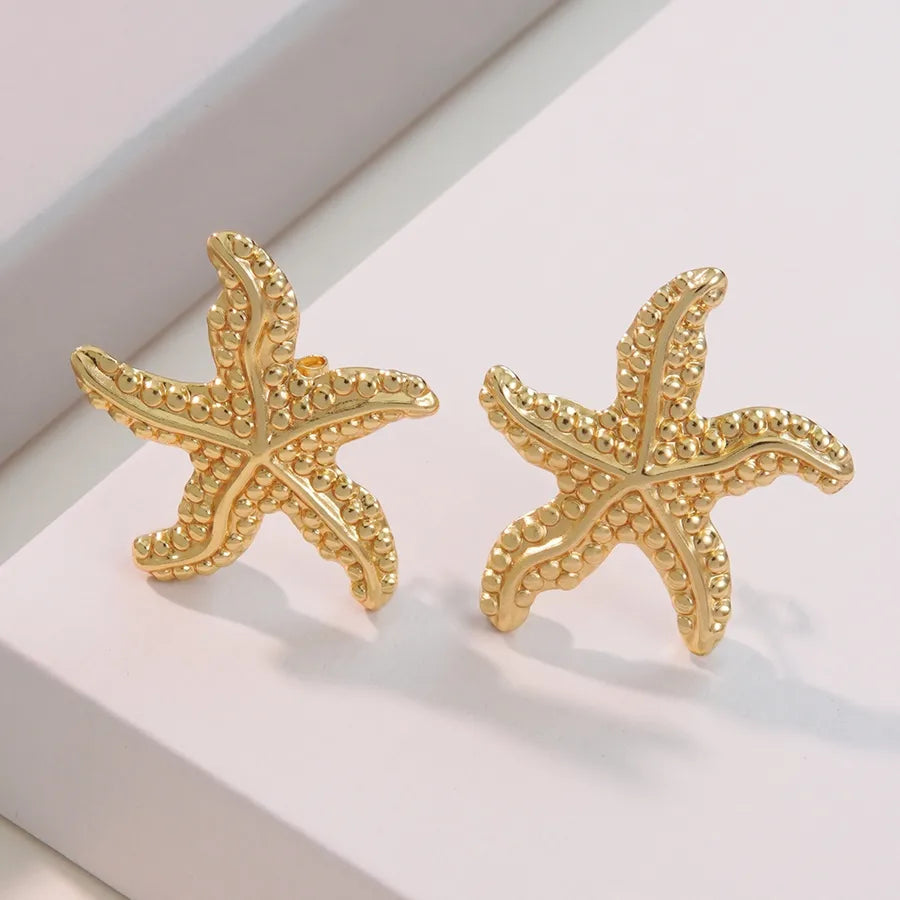 Aretes de botón de acero 304 con diseño de estrella de mar y concha - imagen 11