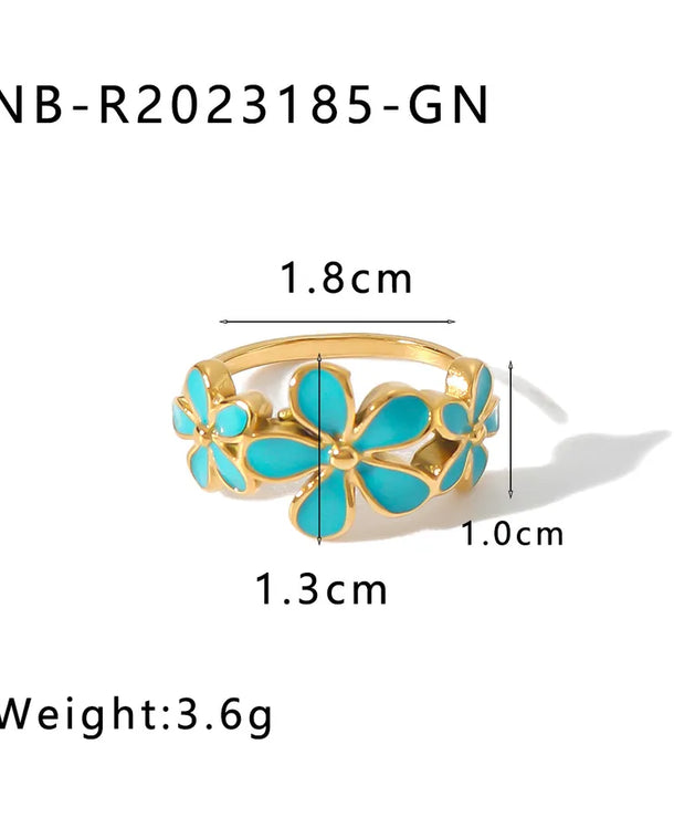 Anillo con diseño de flor en esmalte, estilo IG dulce para mujer - imagen 8