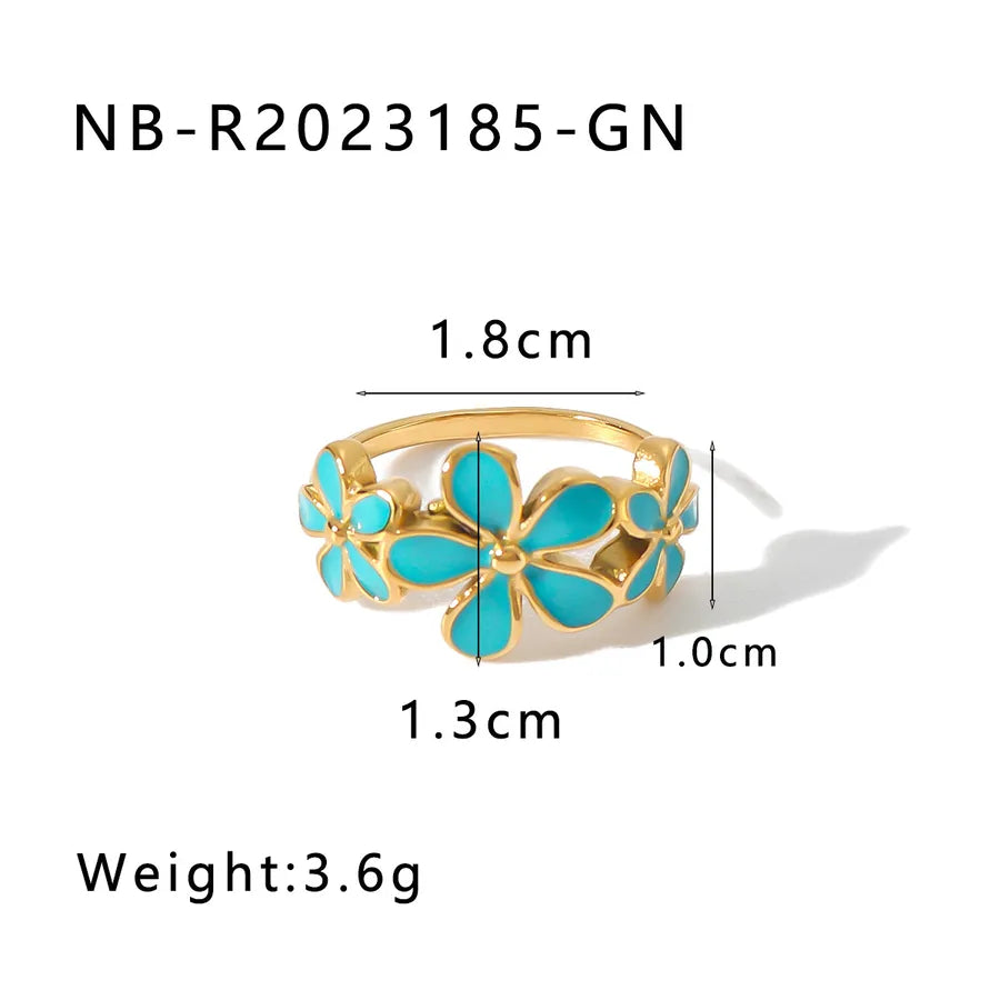 Anillo con diseño de flor en esmalte, estilo IG dulce para mujer - imagen 8