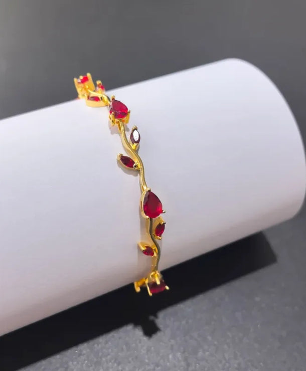 Pulsera de acero 304 con baño de oro 18K y diseño de hojas para mujer - imagen 4