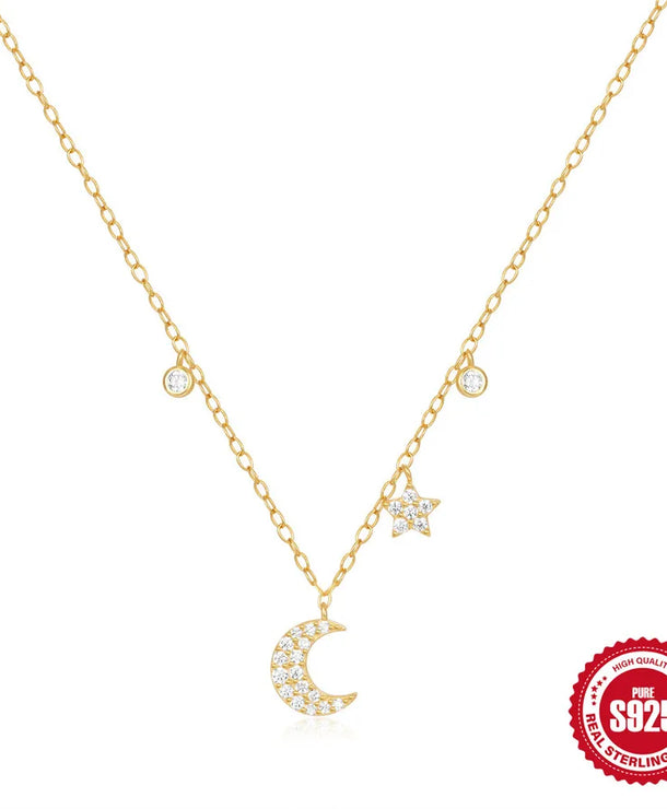Collar de plata esterlina 925 dorado con dijes de estrella y luna - imagen 6