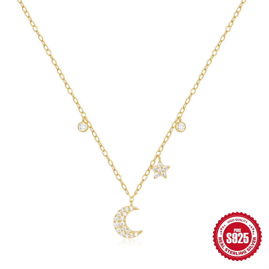 Collar de plata esterlina 925 dorado con dijes de estrella y luna - imagen 6