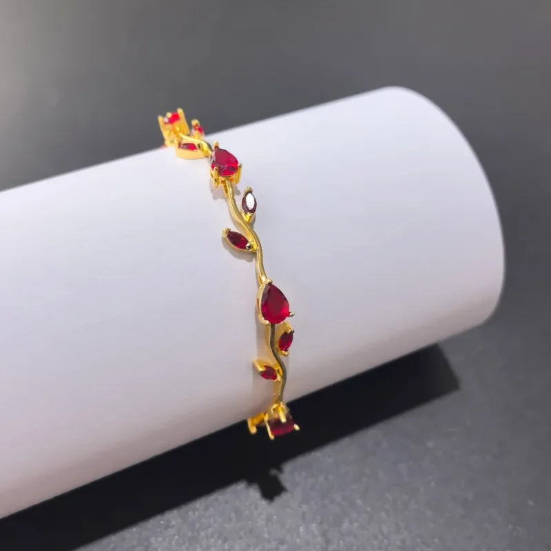 Pulsera de acero 304 con baño de oro 18K y diseño de hojas para mujer - imagen 8