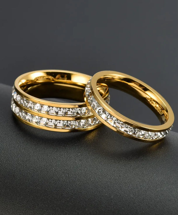 Anillos de acero 304 con baño de oro 18K para pareja, diseño circular