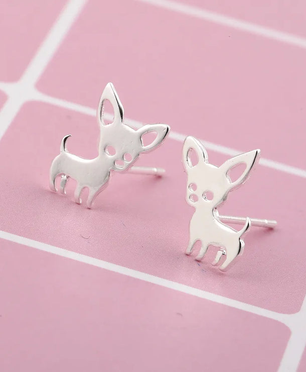 Aretes de botón de acero 304 con baño de oro 18K y diseño de perrito - imagen 5