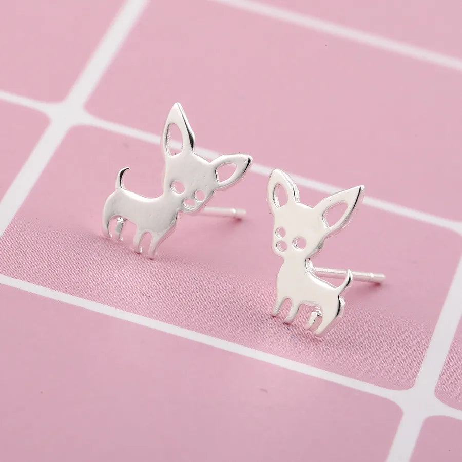 Aretes de botón de acero 304 con baño de oro 18K y diseño de perrito - imagen 5