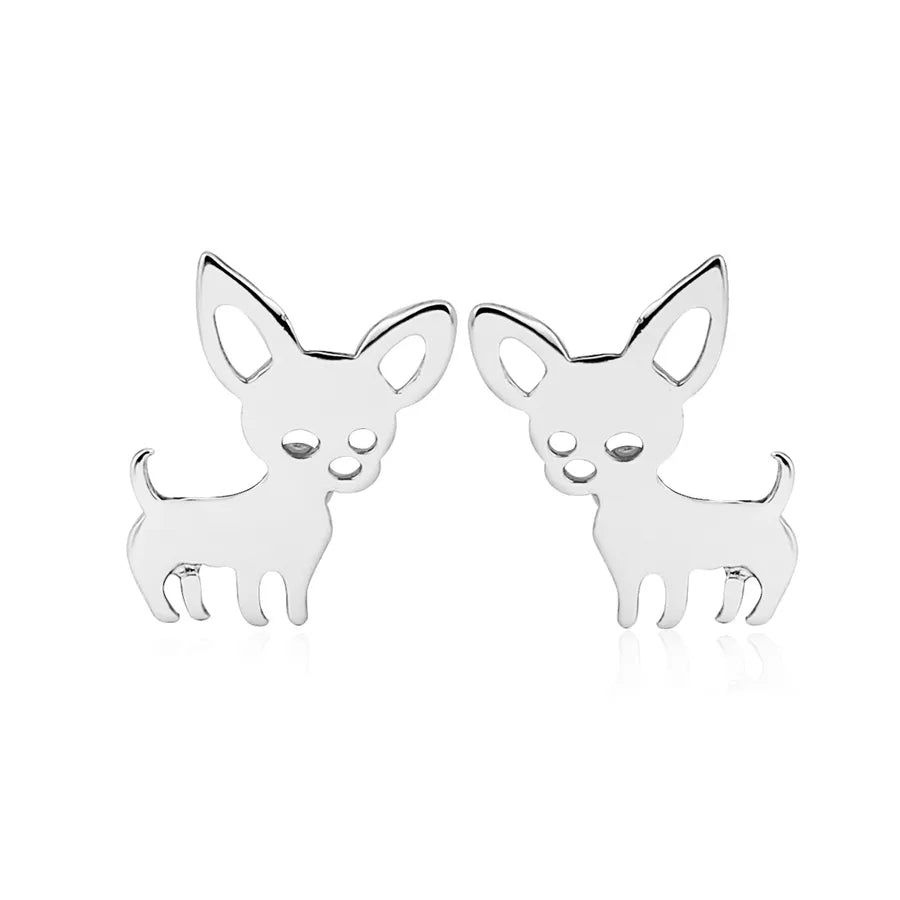 Aretes de botón de acero 304 con baño de oro 18K y diseño de perrito - imagen 8
