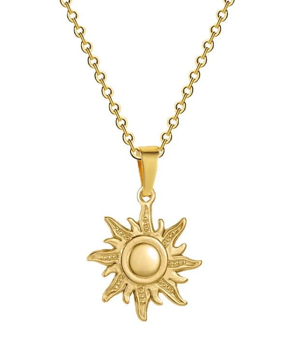 Collar con dije de sol 3D en acero de titanio chapado en oro 18K - imagen 5