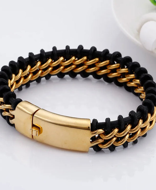 Pulsera de acero 304 con baño de oro 18K y diseño color block - imagen 4