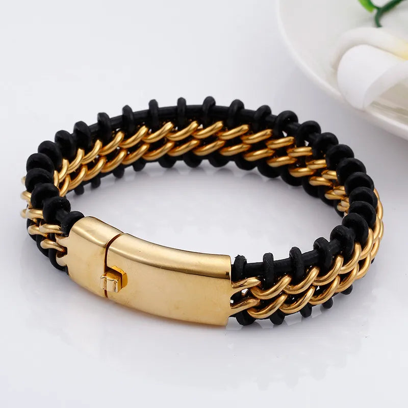 Pulsera de acero 304 con baño de oro 18K y diseño color block - imagen 4